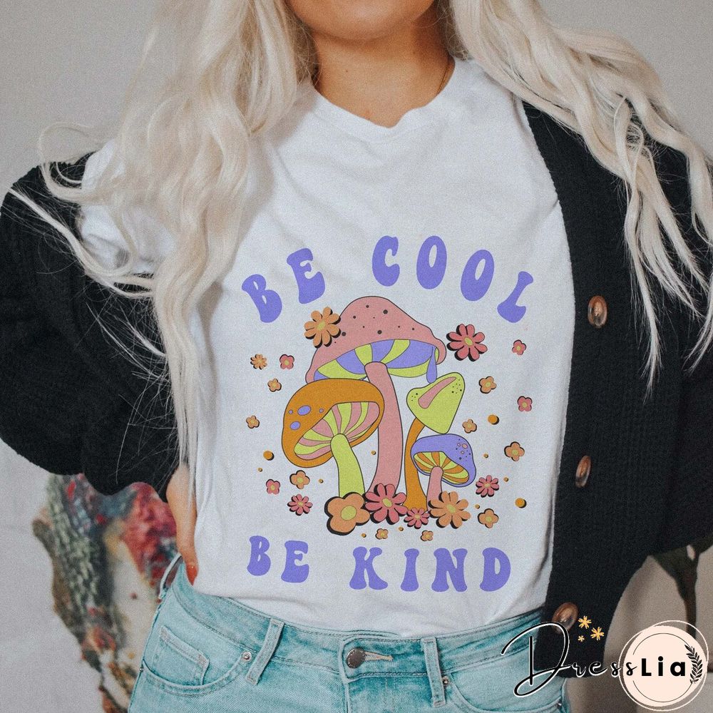 coloredBeCoolBeKindMushroomsTshirtVintageWomenGraphicInspirationalBibleTeeShirt