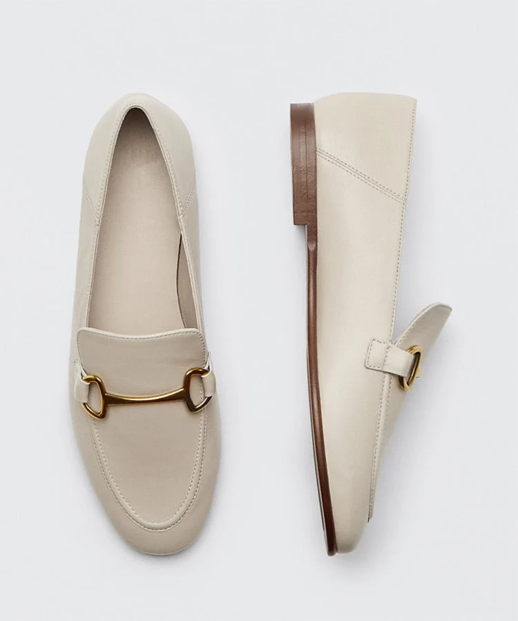 Christmas Gift Withered Simple Flat Shoes Women England Elegant Fashion Casual Genuine Leather Metal buckle Sheep Soft Slip-on Loafers Women