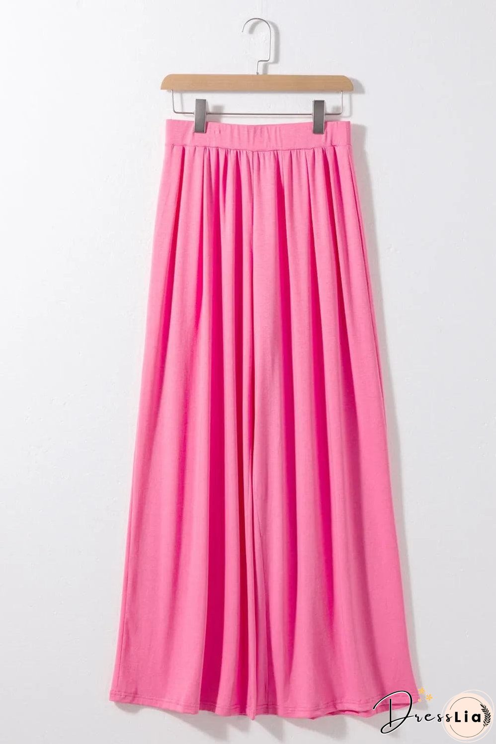 Strawberry Pink Slim Fit Crop Top and Pleated Wide Leg Pants Set