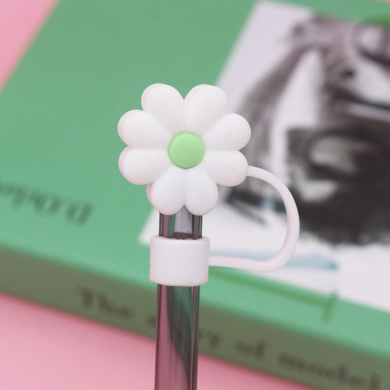 5 Pieces Silicone Straw Cap Flower Cartoon Baiyun Cup Straw Protective Cover Dust Plug 10mm