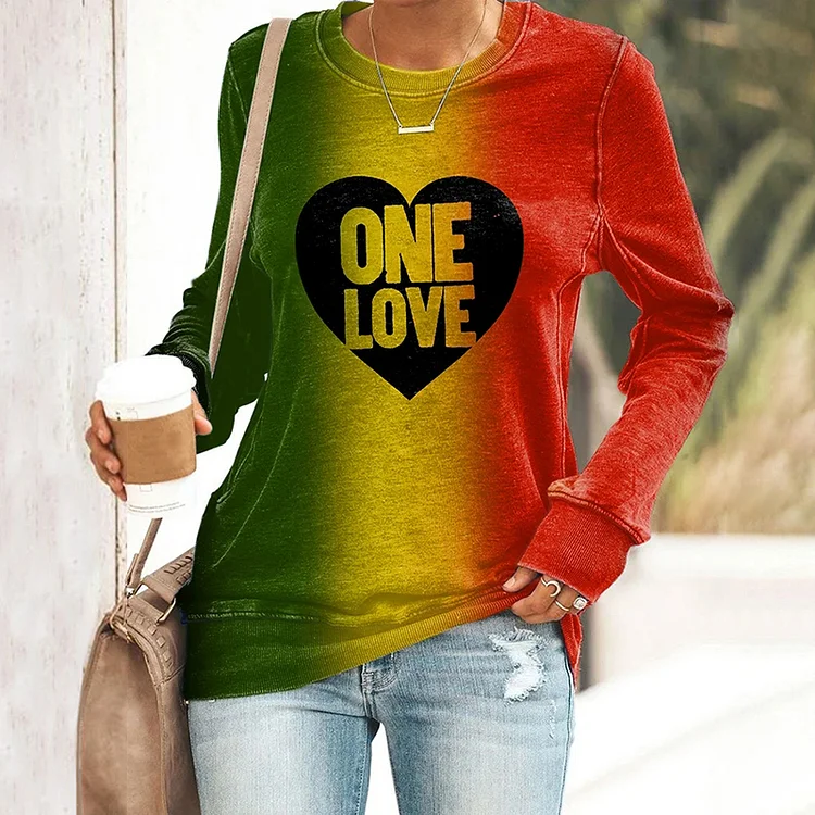 VChics Retro One Love Printed Round Neck Sweatshirt