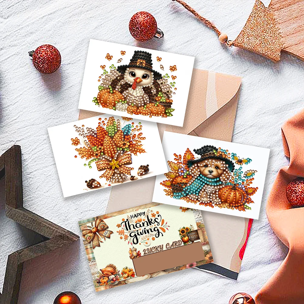 10pcs DIY Diamond Painting Crystal Scratch Card Party Gift Card (Thanksgiving)
