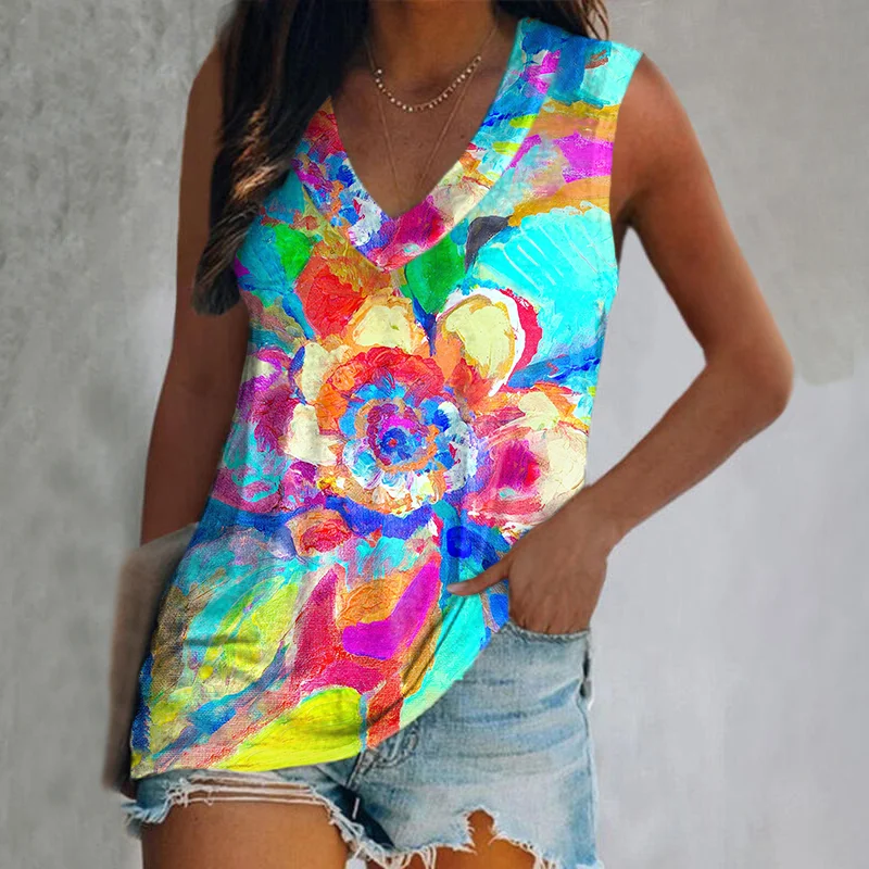 Oil Painting Tie-dye Printed Women's Vest