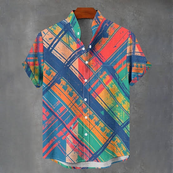 Men's Retro Geometric Pattern Abstract Art Print Linen Blend Casual Short-sleeve Shirt  artssus