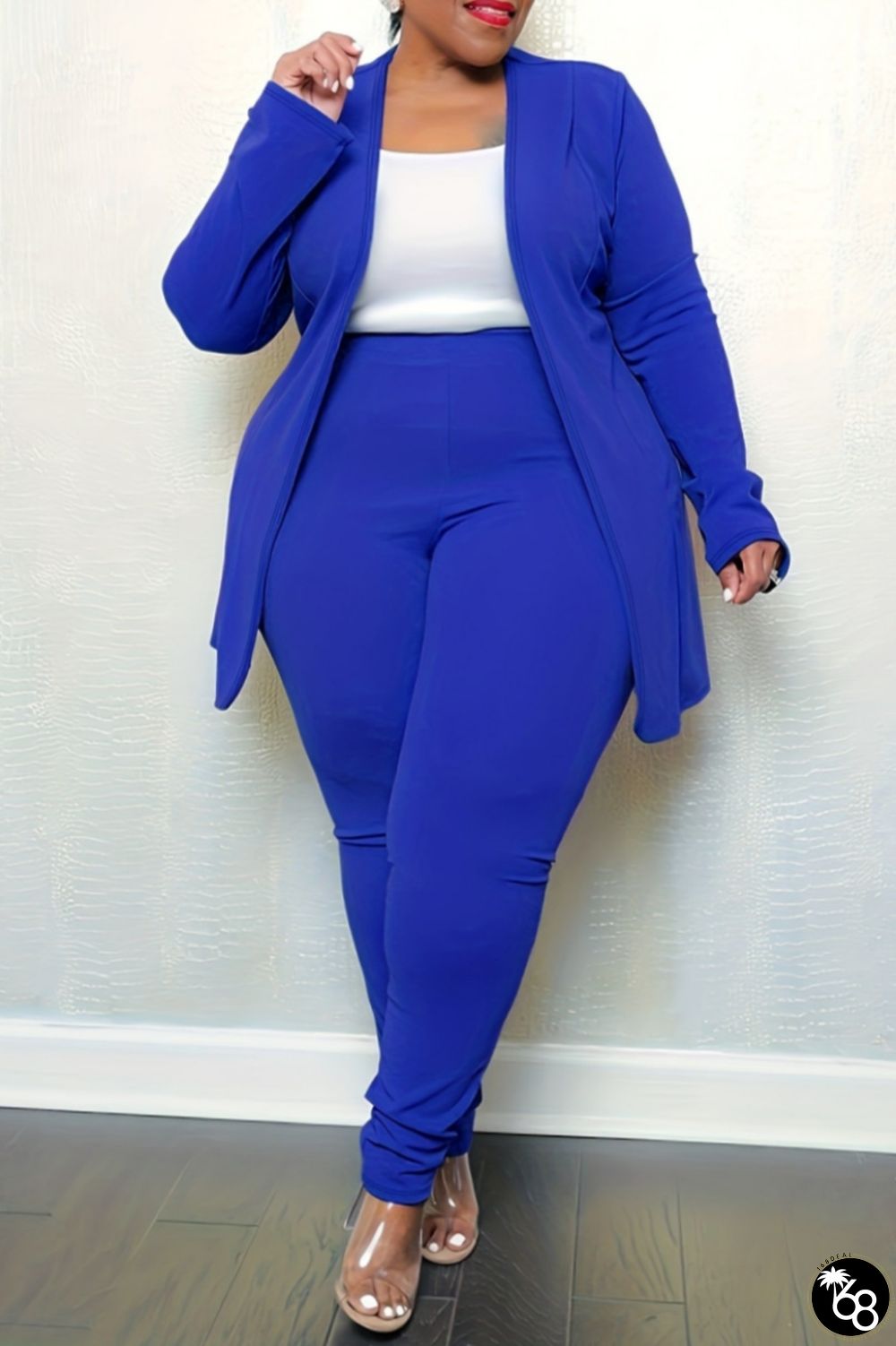 Casual Solid Cardigan Pants Plus Size Two Pieces | 168DEAL