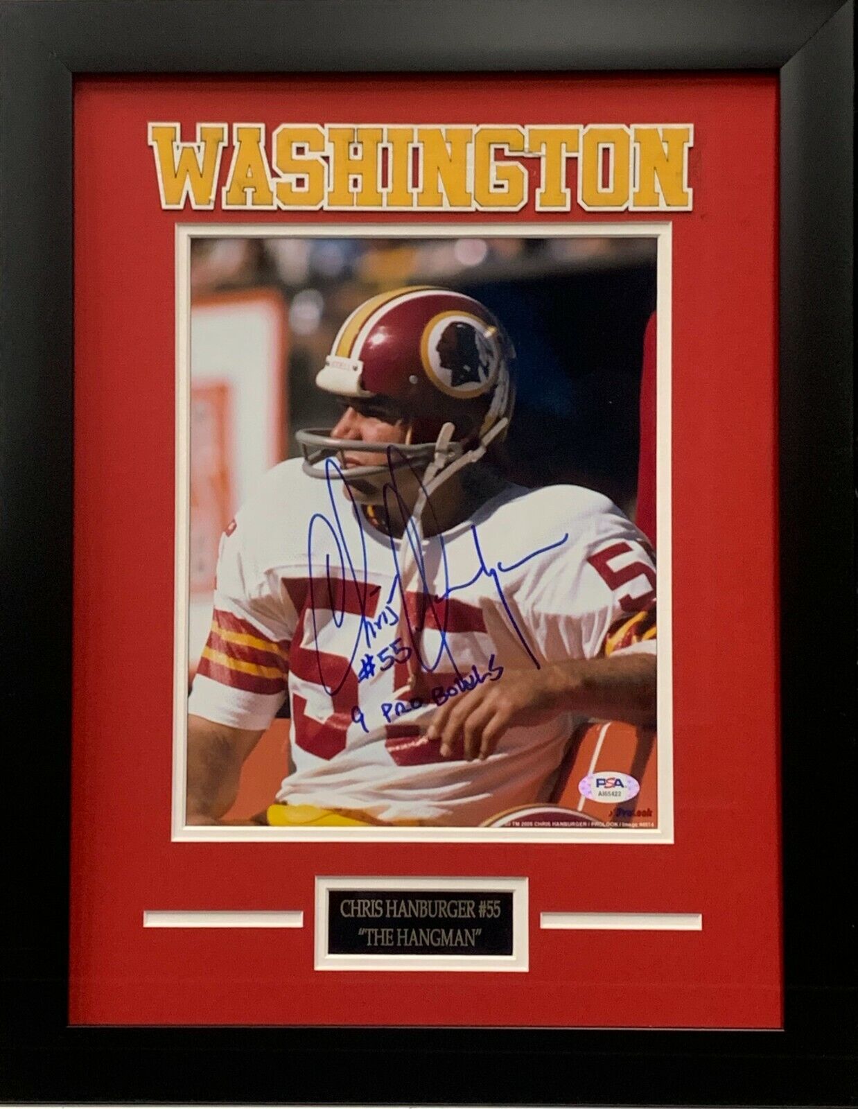 Chris Hanburger autographed inscribed framed 8x10 Photo Poster painting NFL Washington PSA COA