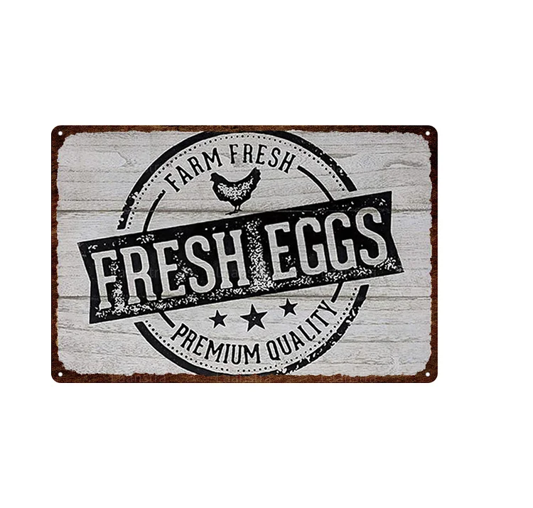 Oeufs frais de la ferme - enseignes en étain vintage / enseignes en bois - 7.9x11.8in & 11.8x15.7in
