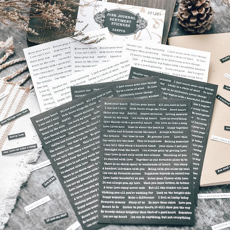 JOURNALSAY 8Sheets Black White Words Phrase Stickers Scrapbooking Material Paper