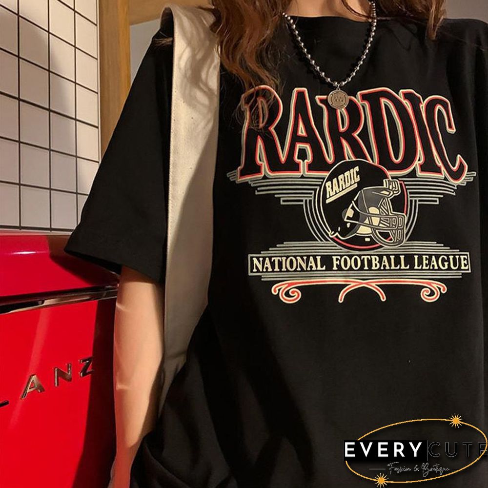 Oversized Printed Casual Vintage Basic Short Sleeve T-Shirt Women Korean Style O-Neck All-Match Summer Cotton Soft Chic Tshirts