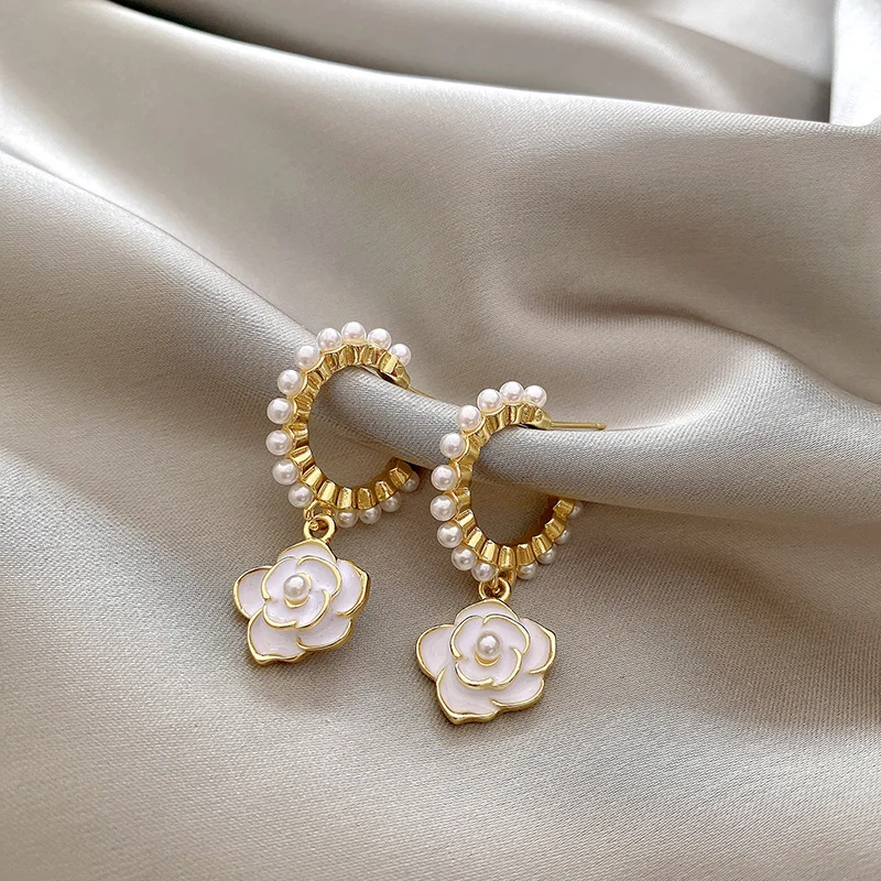 Camellia Pearl Drop Earrings