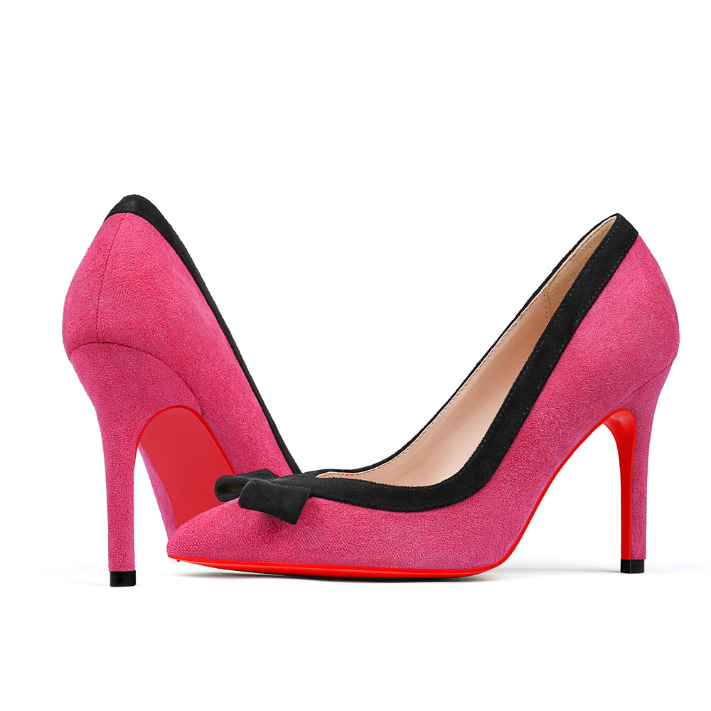 90mm Women's High Heels Sexy Bow Tie Middle Heeled Red Bottom Shoes-MERUMOTE