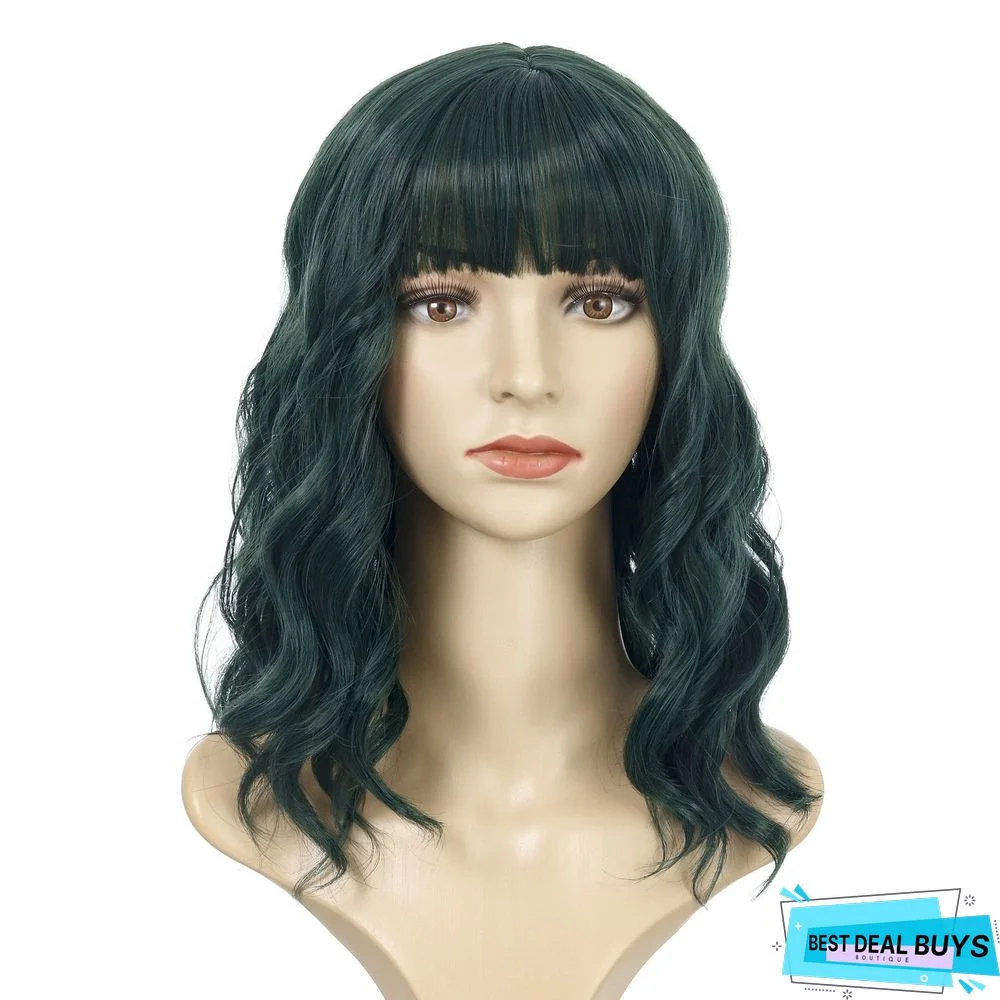 European and American Short Curly Hair with Bangs and Chemical Fiber Headgear