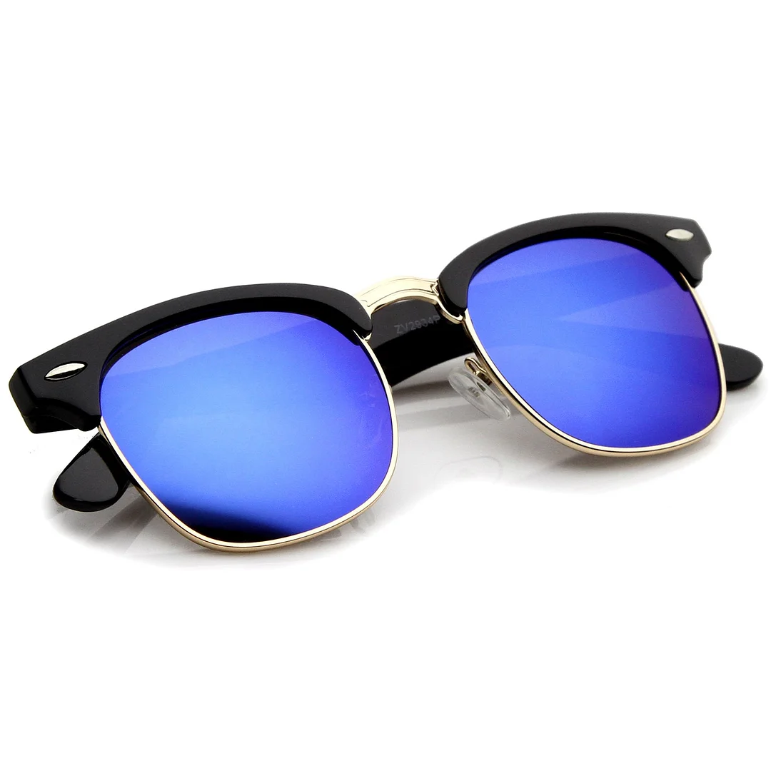 Premium Half Frame Colored Mirror Lens Horn Rimmed glasses 50mm