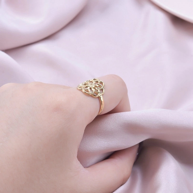 Classic Style Flower 304 Stainless Steel 18K Gold Plated Asymmetrical Polishing Rings