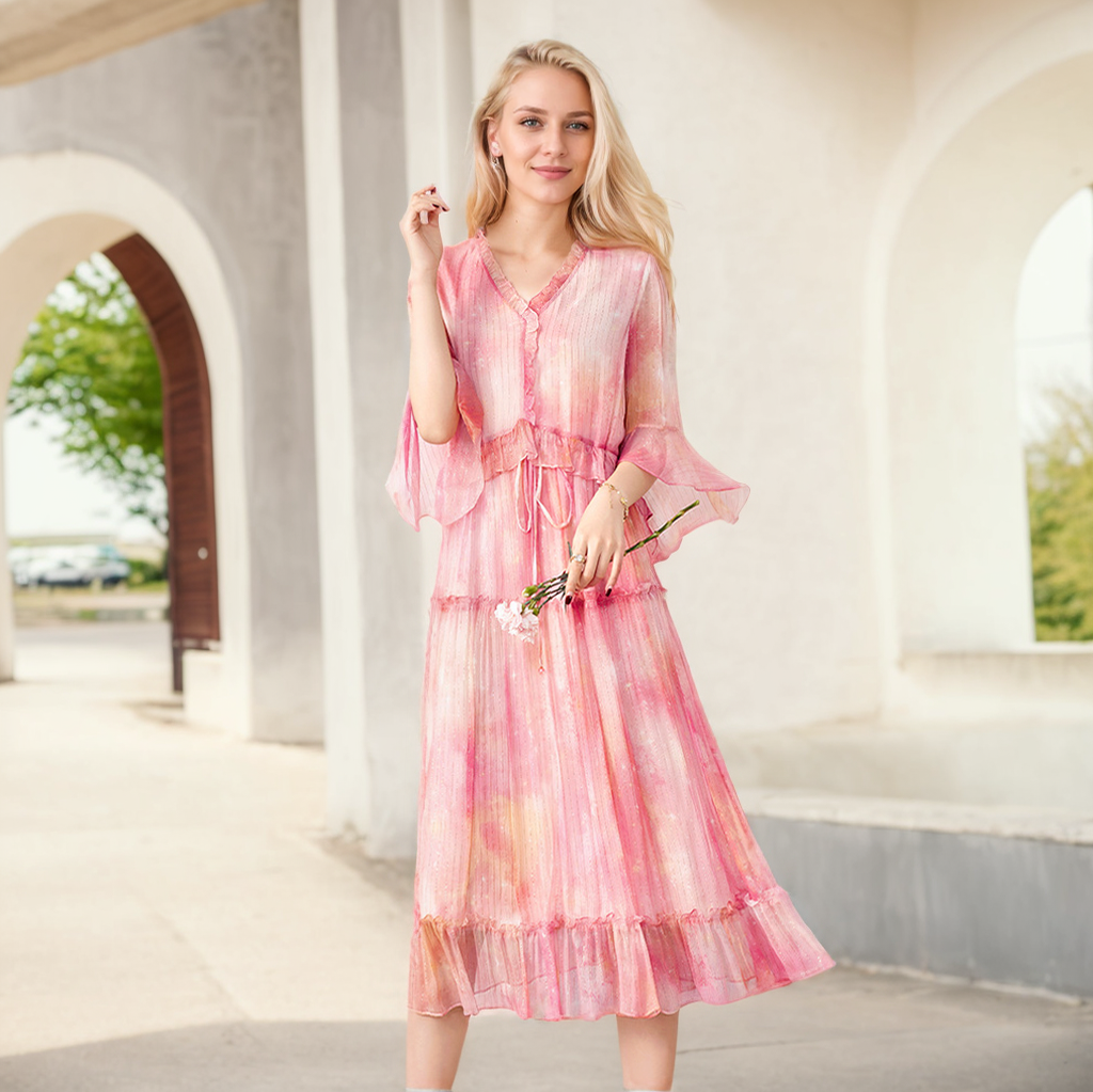 100 Silk Dress Light Luxury Pink REAL SILK LIFE