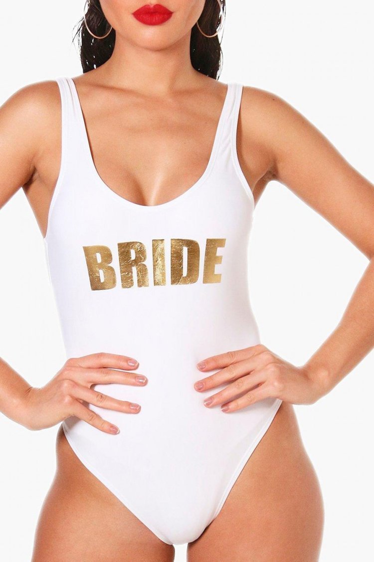 BRIDE - Slogan One Piece Swimsuit-elleschic