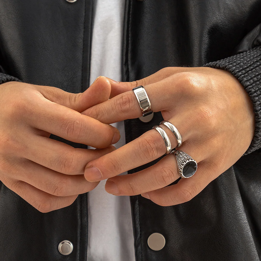 Men's Fashion Punk Smooth Surface Ring Set