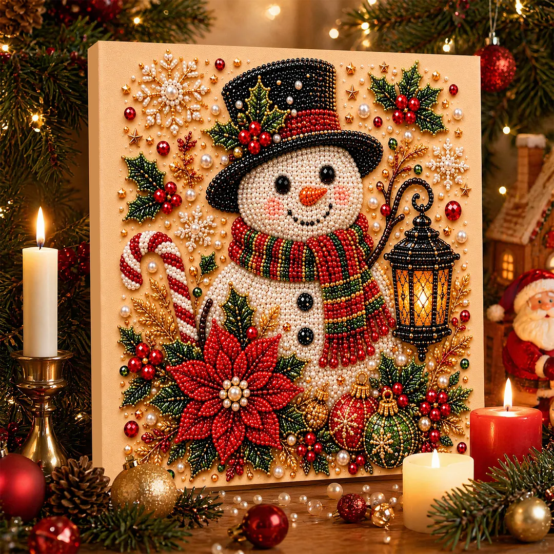 Framed Pearl Painting Kit Snowman Black Hat for Adults 7.87x7.87in