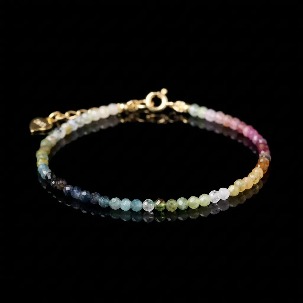 JiStones 2mm Ultra-Thin Gradient Rainbow Tourmaline Bracelet