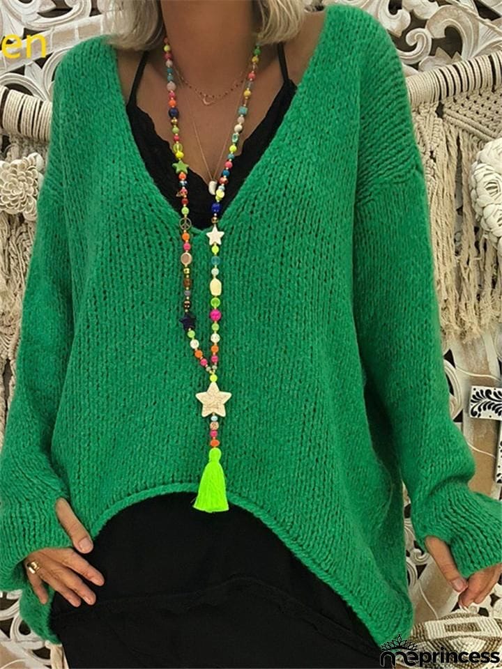 V Neck Asymmetric Long Sleeve Sweaters