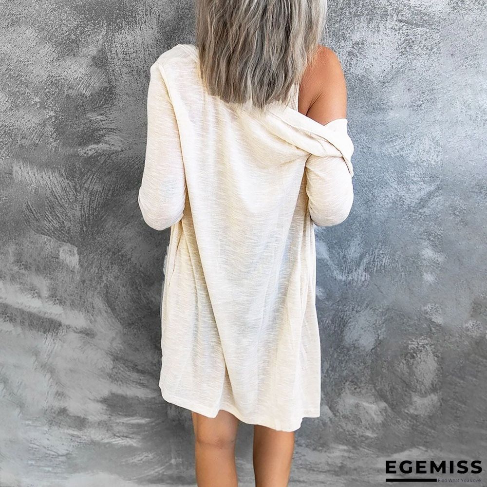 Long Button Solid Color Casual Long Sleeved Cardigan for Women | EGEMISS
