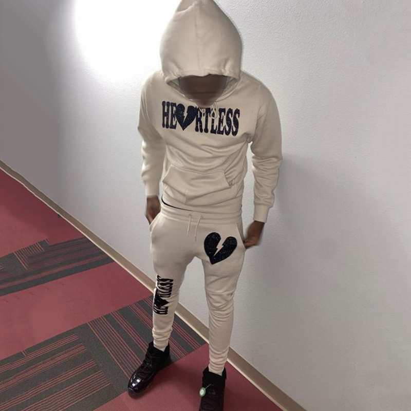 Street Contrasting Letter Print Hoodie + Trousers Men'S Suit