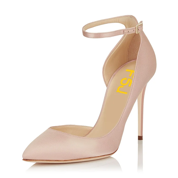 Light Pink D'orsay Ankle Strap Heels Stiletto Heels Pumps |FSJ Shoes