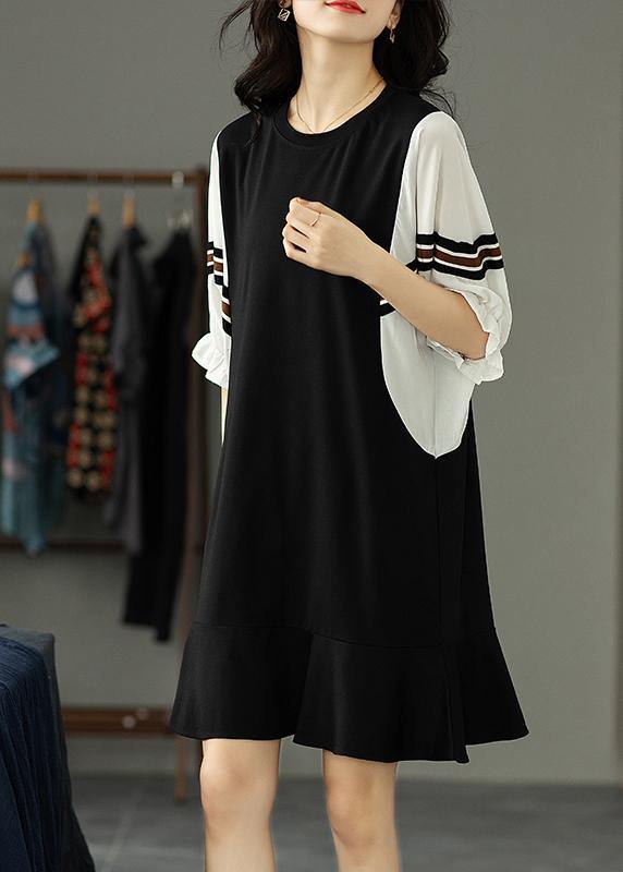 VCSHOES Black Patchwork Batwing Sleeve Summer Cotton Dress
