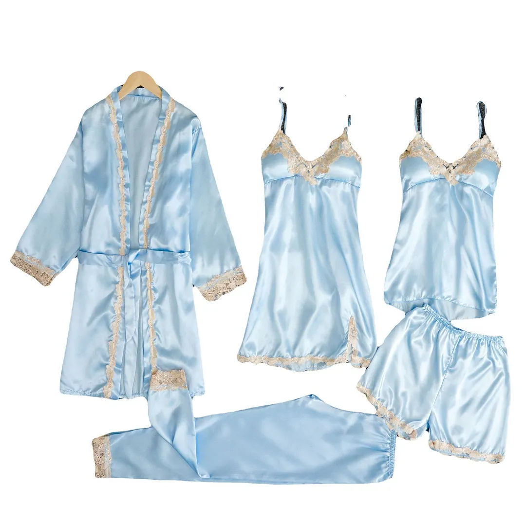 Churchf New Pajamas With Thoracic Silk Sexy Slings Gold Five-Piece Set Of Pajamas Thin Homewear