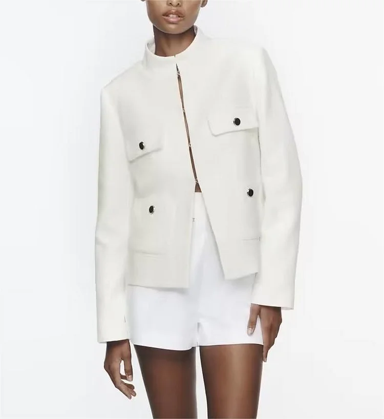 French Stand Collar Texture Blazer for Women – Chic and Stylish Outerwear