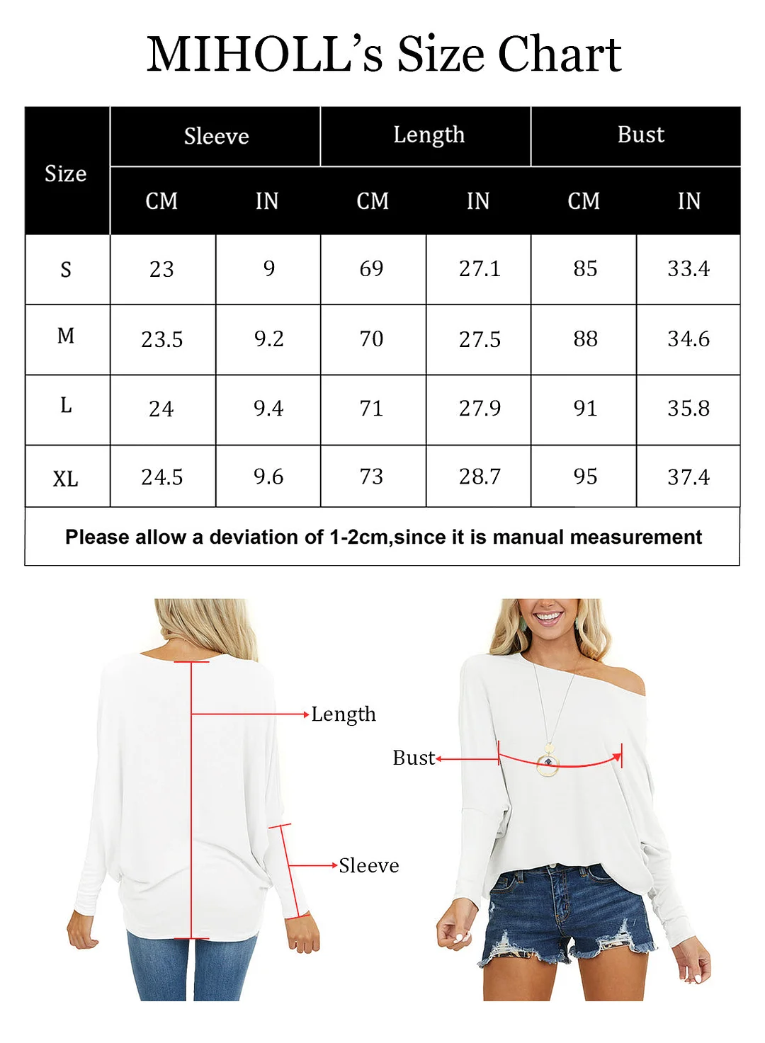 MIHOLL Womens Long Sleeve Batwing Casual Loose Dolman T-Shirt Blouse Tops