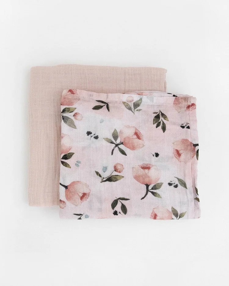 Organic Cotton Muslin Swaddle Blanket 2 Pack - Watercolor Floret