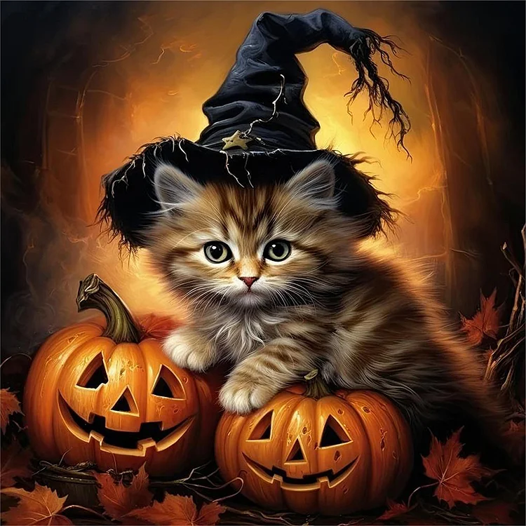 Halloween Pumpkin Black Cat 40*40CM (Canvas) Full Round Drill Diamond Painting gbfke