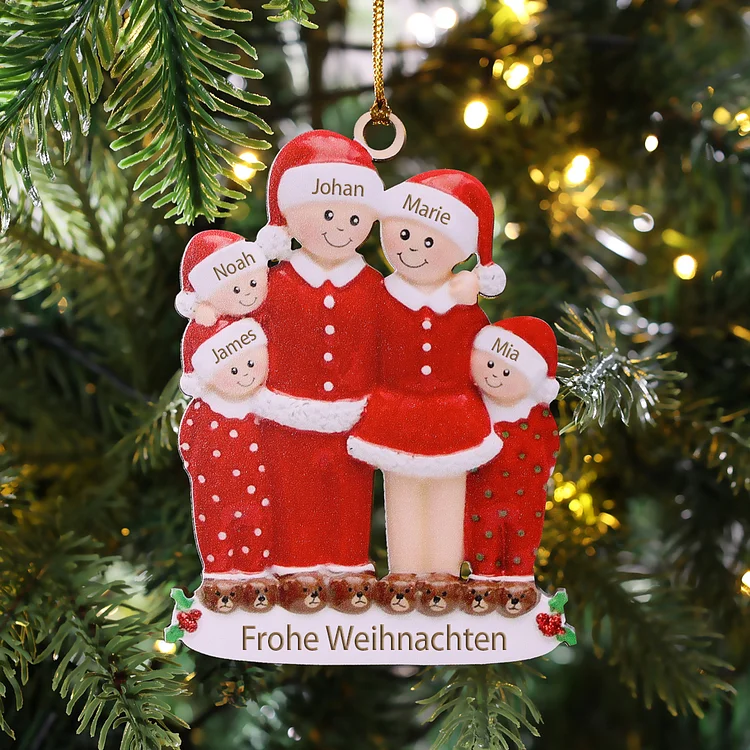 Kettenmachen Holz Weihnachtsornament Personalisiertes 5 Namen Text Weihnachts Pyjama Schlafanzug Party mit 5 Familienmitglieder