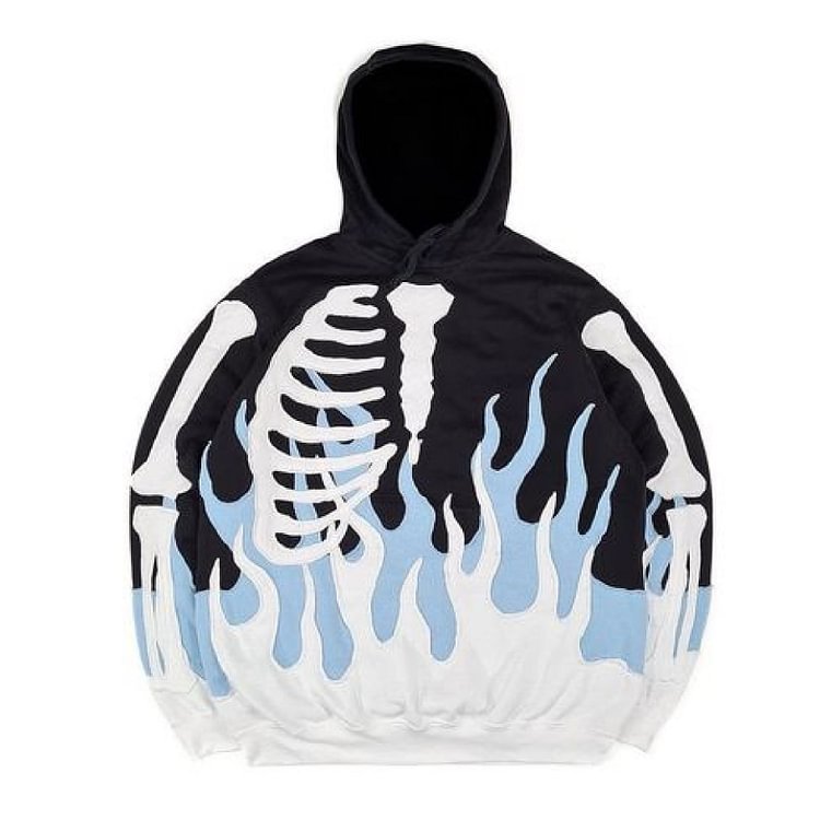 Contrast Fire Bones Print Hoodie