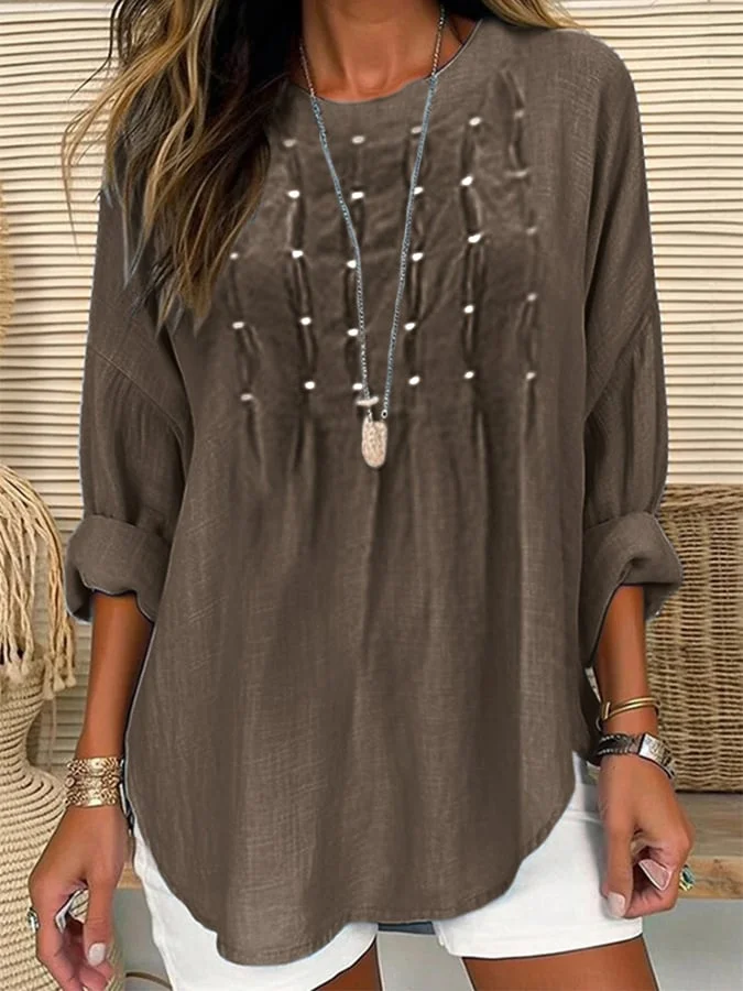 Women'S Cotton And Linen Solid Color Casual Tops