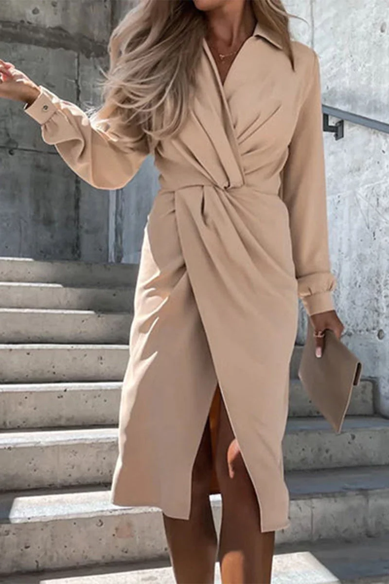 Elegant College Solid Fold Turndown Collar A Line Dresses(4 Colors)