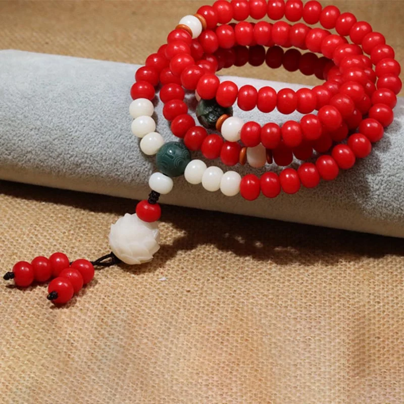 Natural Bodhi Seed 108 Beads Mala Lotus Bracelet Necklaces