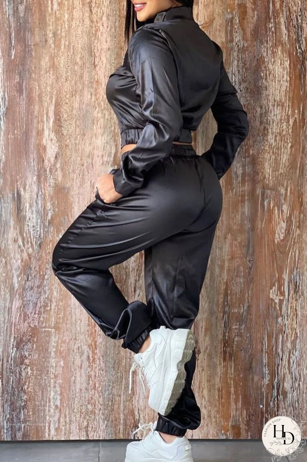 Tangerine Red Casual Sportswear Solid Patchwork Zipper Zipper Collar Long Sleeve Two Pieces