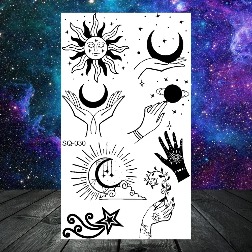 Sdrawing Seahorse Whale Temporary Tattoos For Women Men Cross Anchor Skeleton Thorns Elephant Fake Tattoo Fashion Tatoos Paper