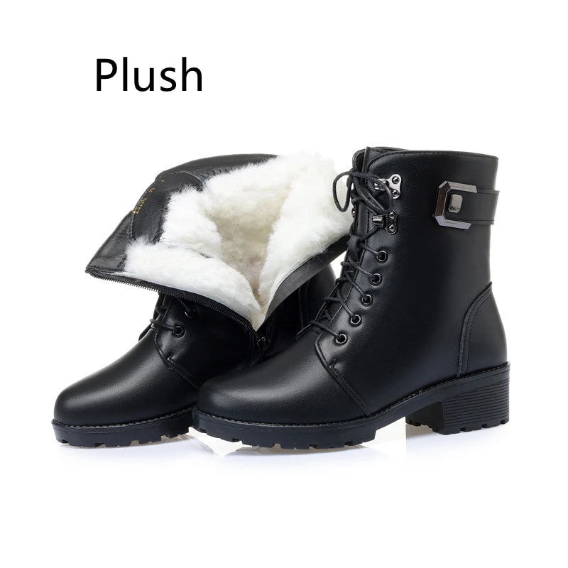 Female Ladies Women Genuine Leather Ankle Boots Platform Winter Antumn Plush Fur Warm Shoes Plus Size Lace Up 35-43 Aiertu