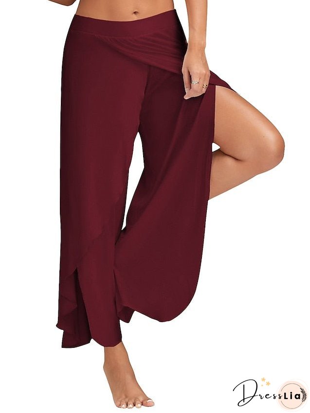 Women's Culottes Wide Leg Chinos Pants Trousers Baggy Black White Wine Mid Waist Basic Casual / Sporty Casual Daily