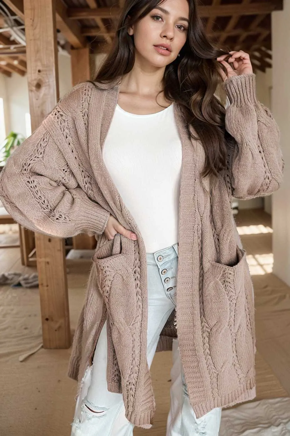 pocket twist long sweater cardigan