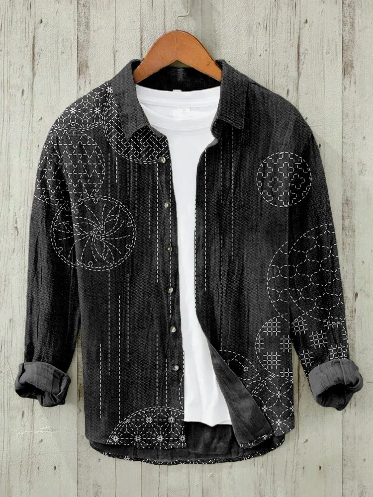 Windchimes Japanese Pattern Linen Blend Blouse