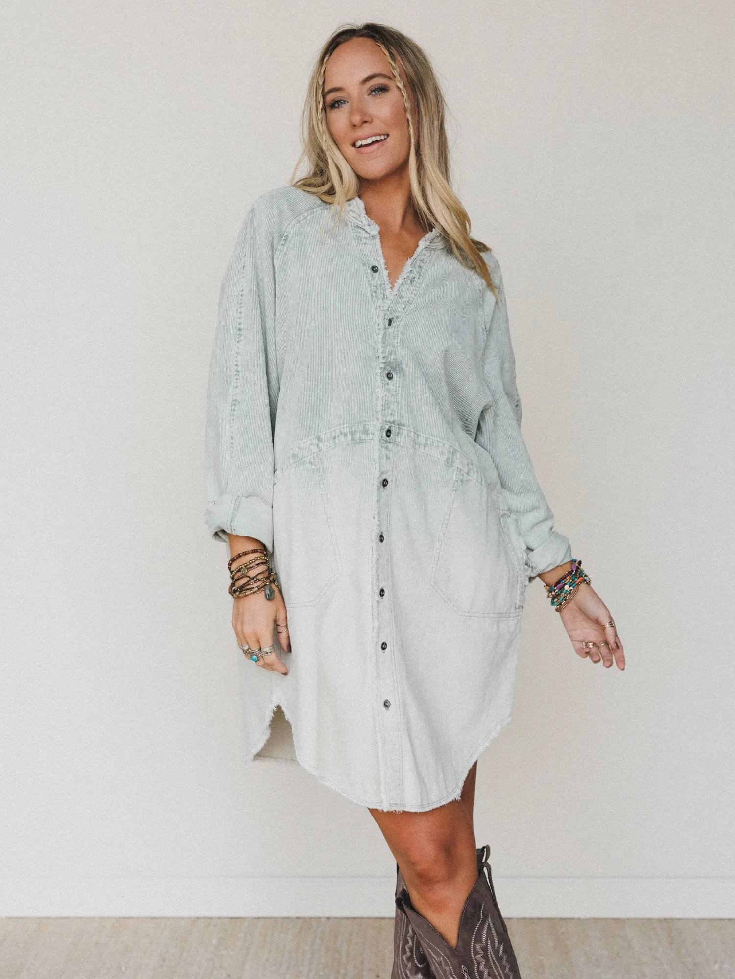 All You Do Tie Dye Corduroy Tunic Dress - Sage