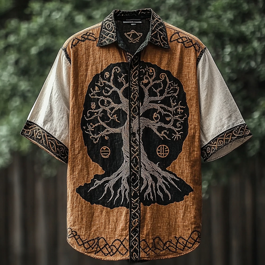 Viking Norse Spirit Tree Of Life Celtic Gods Power Heritage Linen Shirt / Rvogue / Rvogue