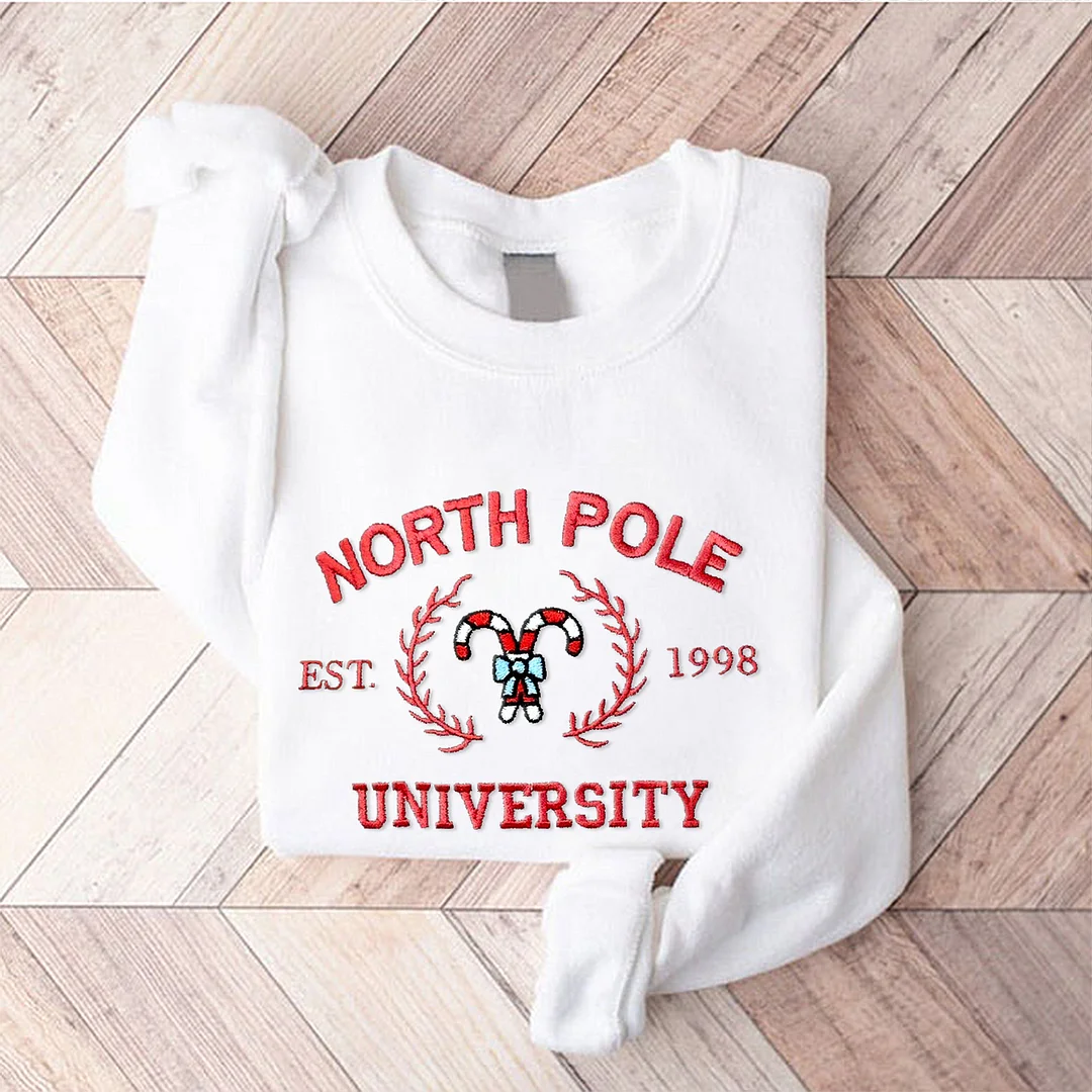 Eagerlys North Pole University Embroidered Christmas Sweatshirt Eagerlys