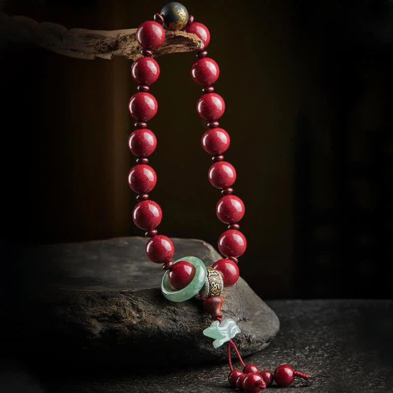 925 Sterling Silver Chinese Zodiac Cinnabar Om Mani Padme Hum Jade Blessing Wrist Mala