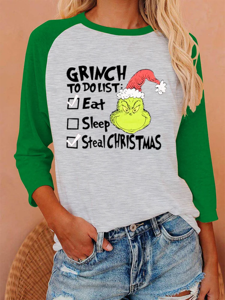 Womens Eat Sleep Steal Christmas Letter Print Crew Neck T-Shirt Top
