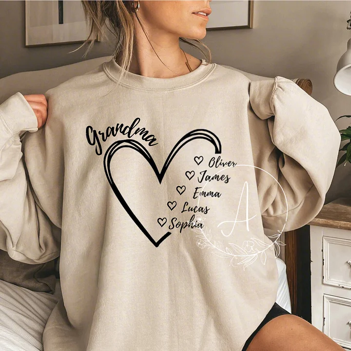 Grandma Heart Sweatshirt with Grandkids Name,Gift For Grandma Nana Mama,Custom Nickname